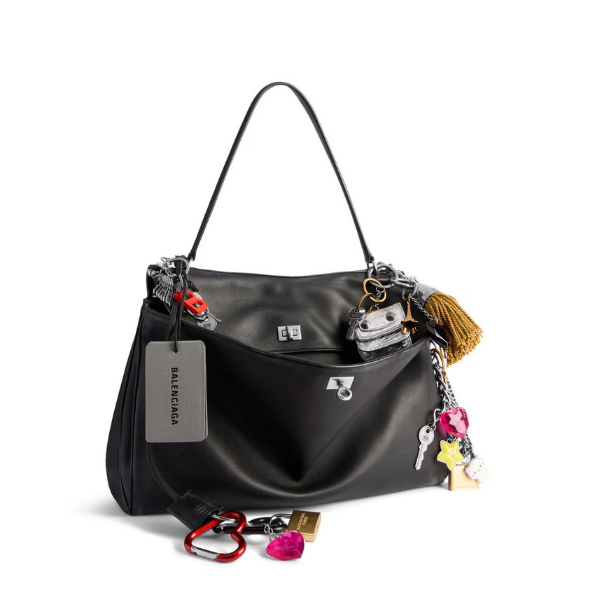 Women's Rodeo Large Handbag Used Effect With Charms in Black